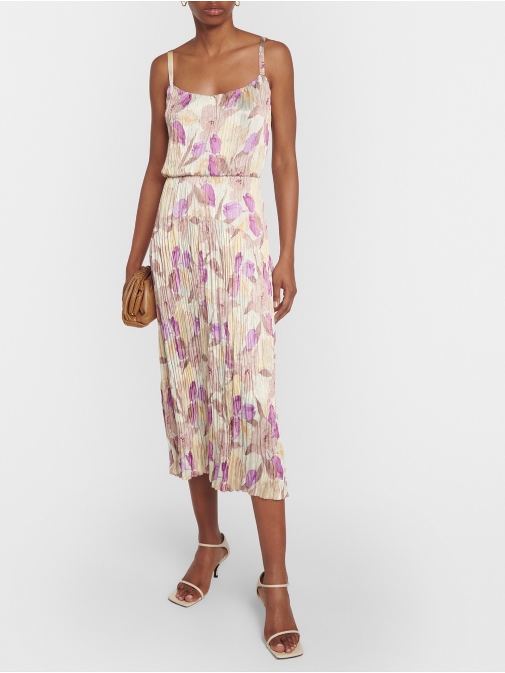 Floral pleated midi dress S